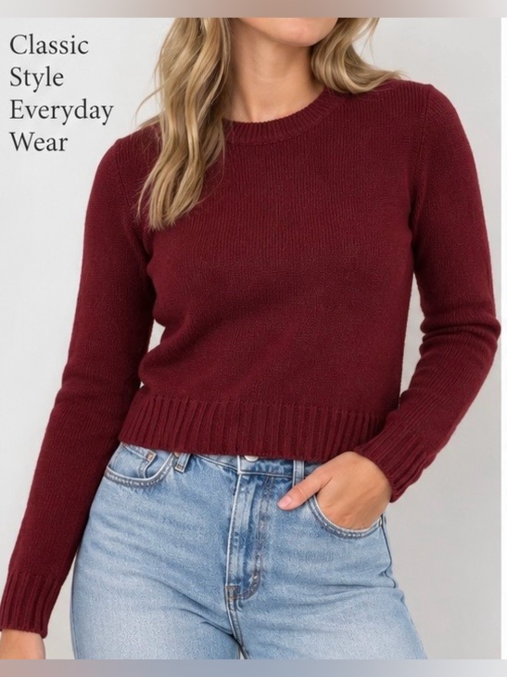 H&M DIVIDED WINE CREW NECK CROPPED KNIT SWEATER (xs)